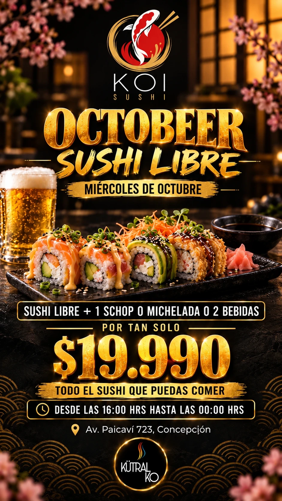 SUSHI LIBRE + Michelada o Schop